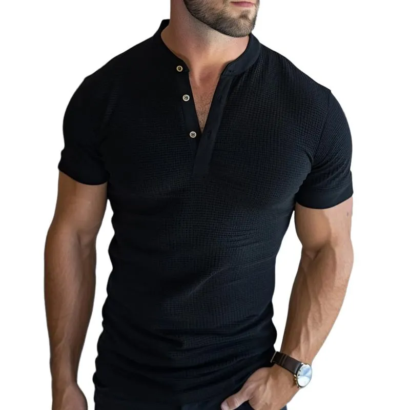 Men's Casual Waffle Henley Collar Slim Fit Short Sleeve T-shirt 56142312M sold by Manly