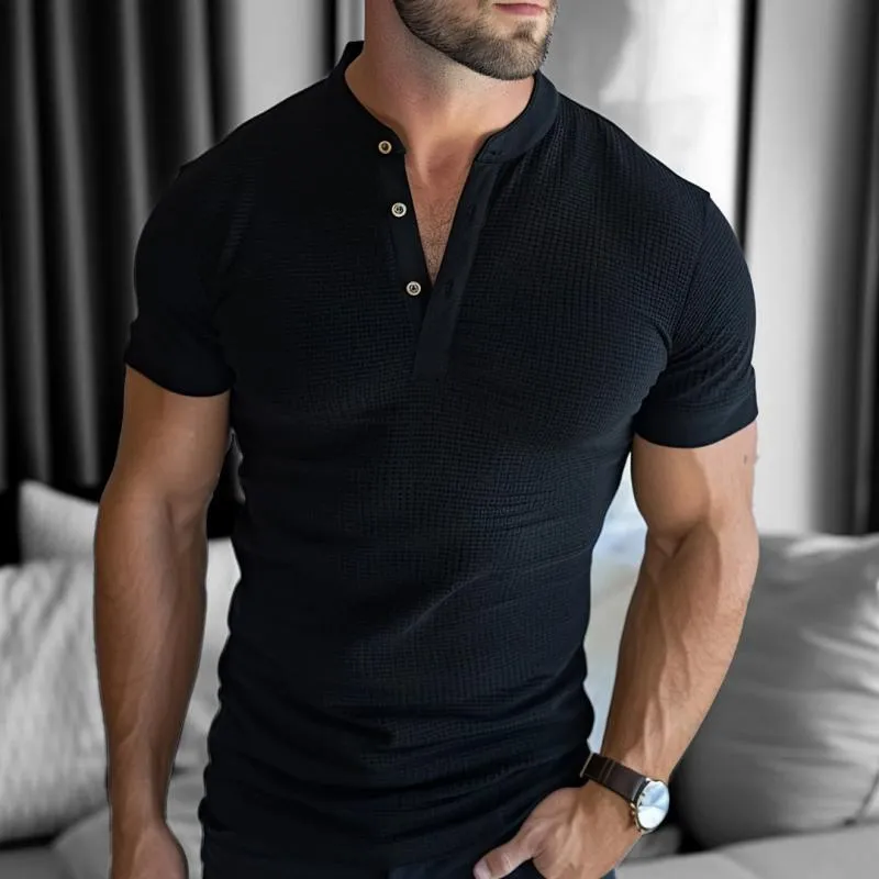 Men's Casual Waffle Henley Collar Slim Fit Short Sleeve T-shirt 56142312M sold by Manly product image thumbnail 2