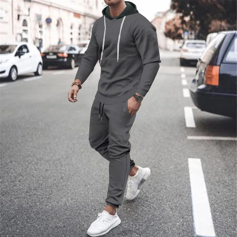 Men's Casual Sports Solid Color Long Sleeve Hoodie Sweatpants Set 36863000M sold by Manly product image thumbnail 5