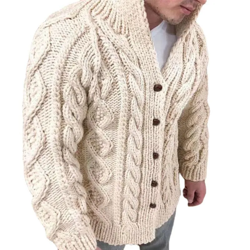 Men's Casual Stand Collar Cable Jacquard Sweater Cardigan 64238584M sold by Manly