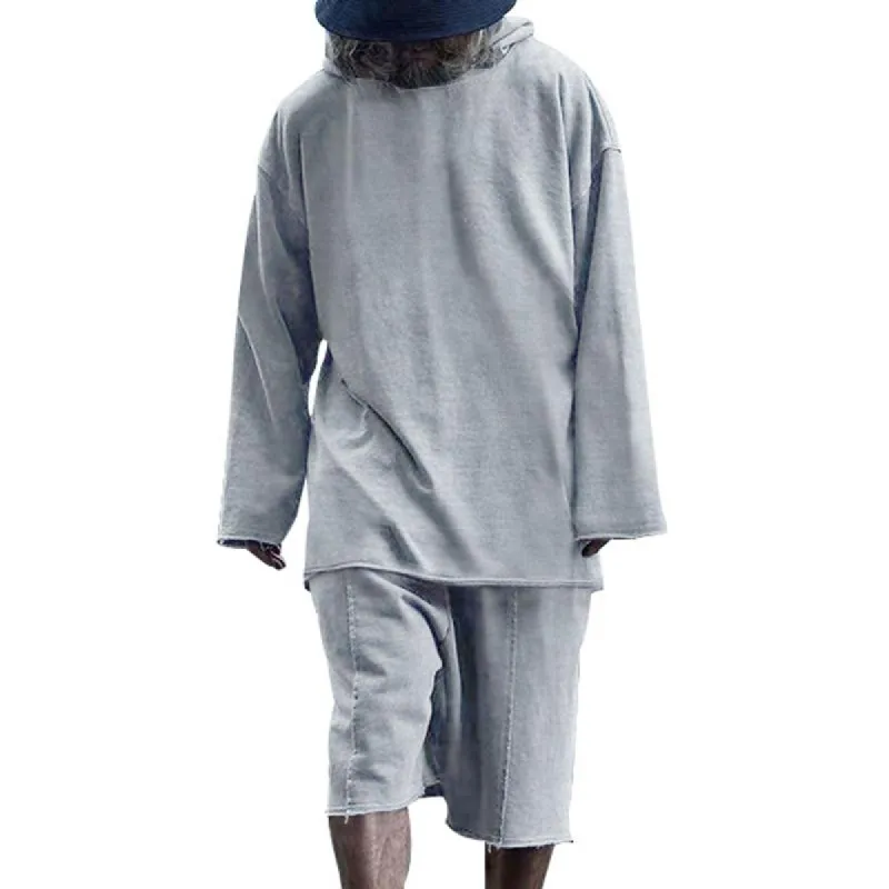 Men's Solid Color Loose Long Sleeve Hoodie And Shorts Casual Set 61132857Z sold by Manly