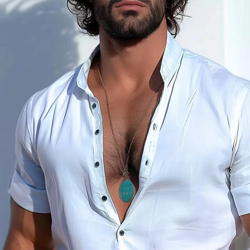 Men's Stand Collar Short Sleeve Casual Shirt 46112933Z sold by Manly product image thumbnail 3