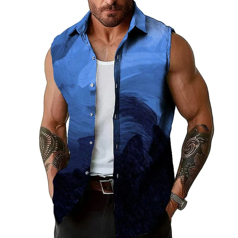 Men's Retro Oil Painting Textured Sleeveless Tank Top 92852995TO sold by Manly