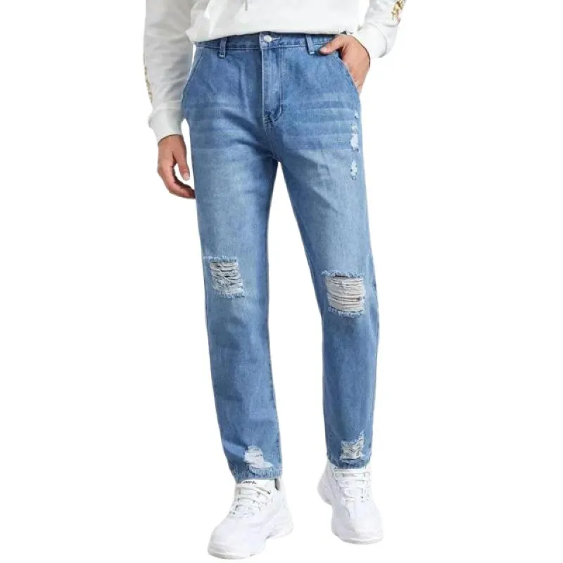 Men's Distressed Hole Straight Casual Jeans 84464403Z sold by Manly