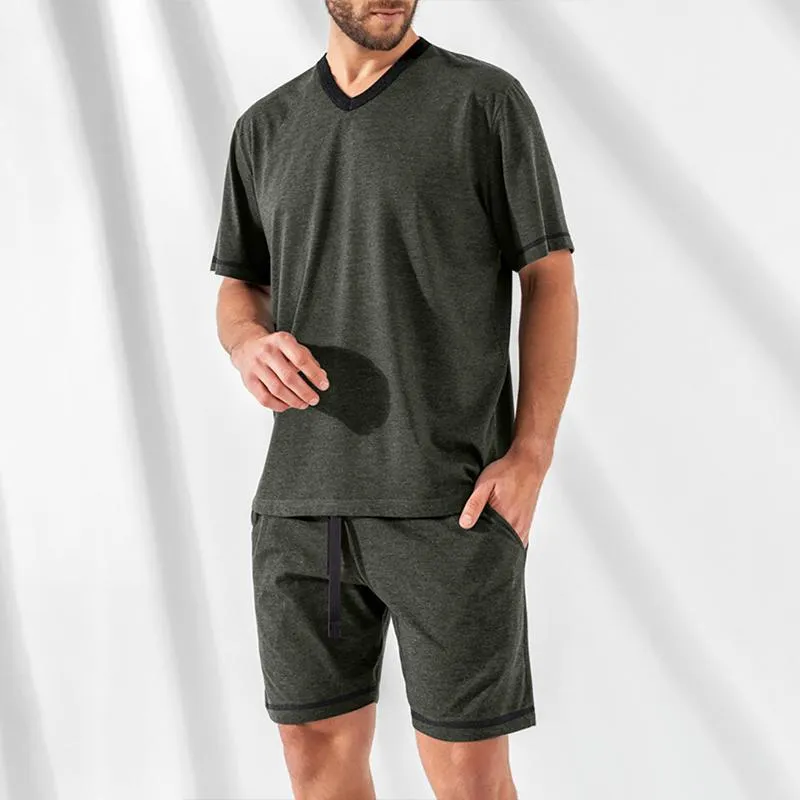 Men's Solid Loose V Neck Short Sleeve T-shirt Shorts Set 77897400Z sold by Manly product image thumbnail 3