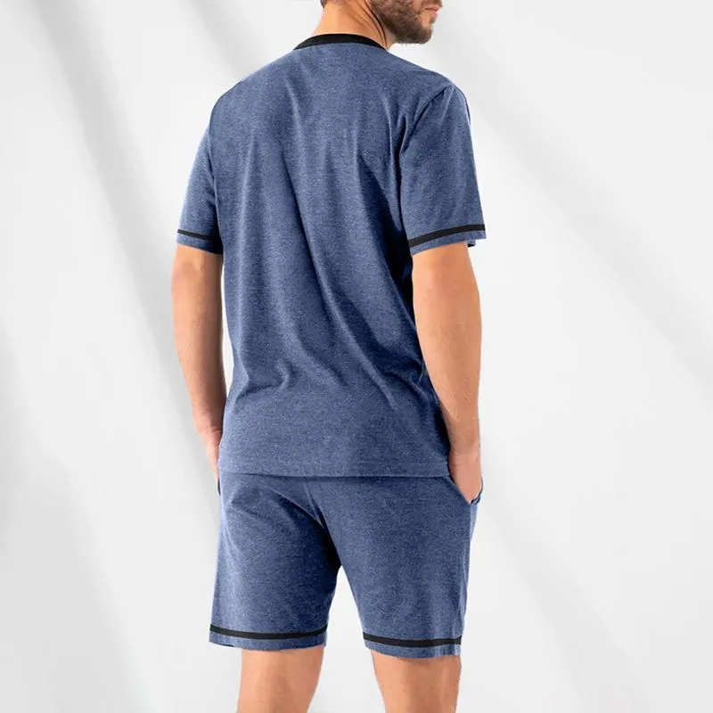 Men's Solid Loose V Neck Short Sleeve T-shirt Shorts Set 77897400Z sold by Manly product image thumbnail 4