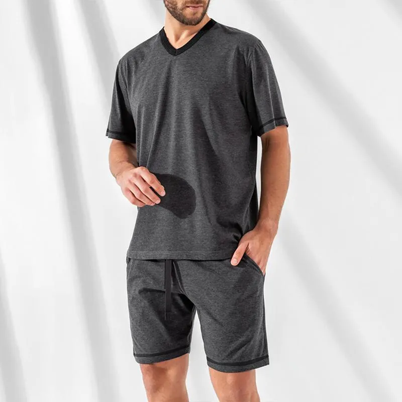 Men's Solid Loose V Neck Short Sleeve T-shirt Shorts Set 77897400Z sold by Manly product image thumbnail 2