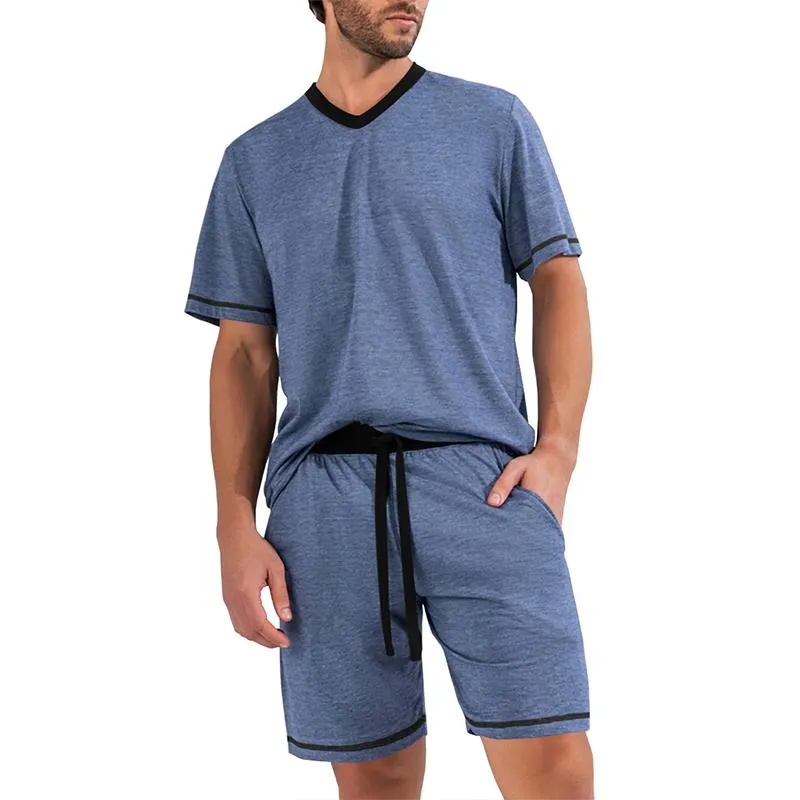 Men's Solid Loose V Neck Short Sleeve T-shirt Shorts Set 77897400Z sold by Manly