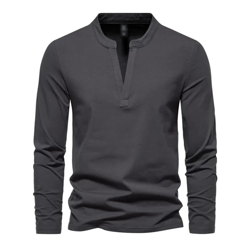 Men's Casual Solid Color V-Neck Loose Long-Sleeved T-Shirt 11957620M sold by Manly