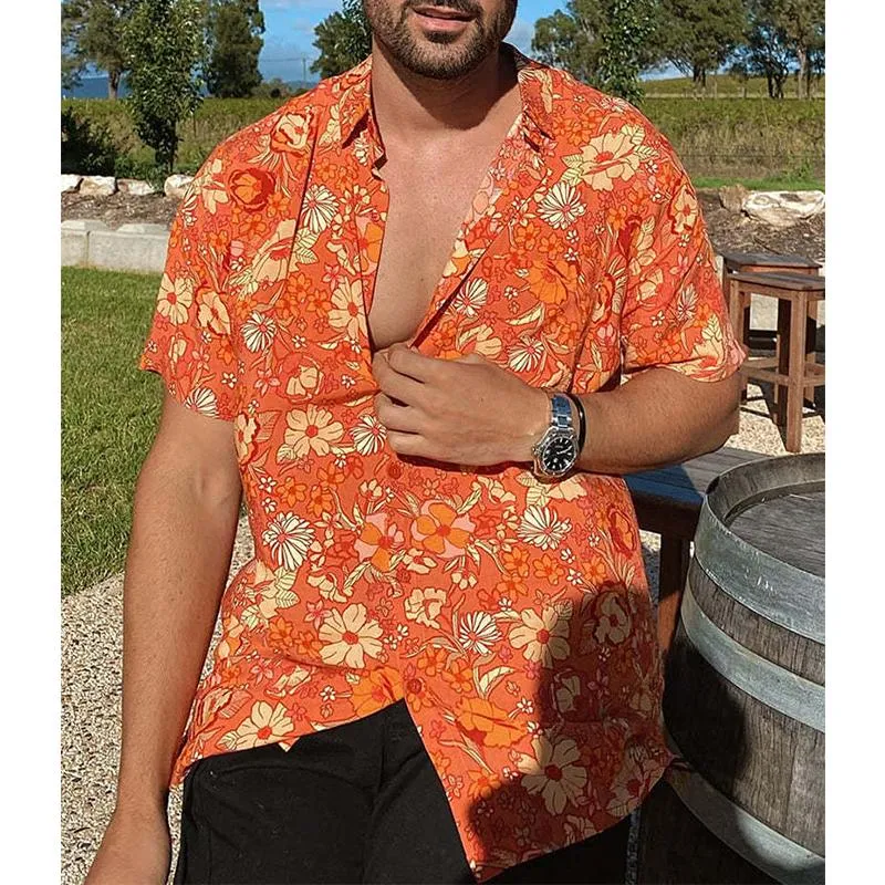 Men's Casual Vintage Beach Floral Lapel Shirt 57446447TO sold by Manly product image thumbnail 3