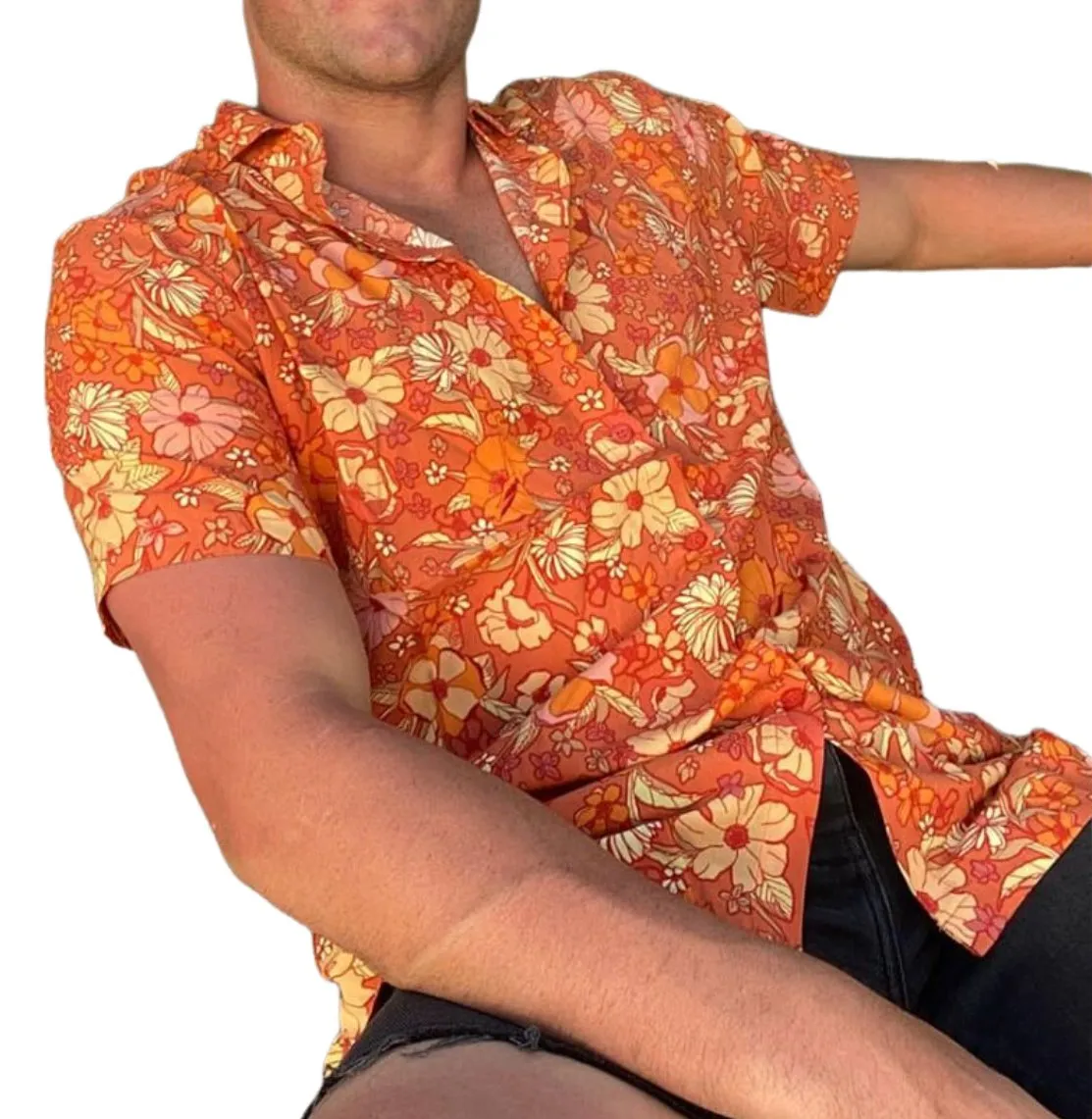 Men's Casual Vintage Beach Floral Lapel Shirt 57446447TO sold by Manly
