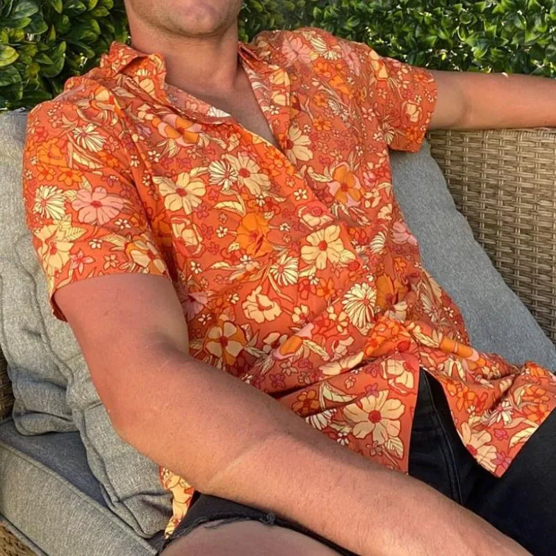 Men's Casual Vintage Beach Floral Lapel Shirt 57446447TO sold by Manly product image thumbnail 2