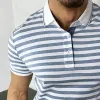 Men's Casual Retro Striped Print Polo Shirt 22453778TO sold by Manly