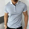 Men's Casual Retro Striped Print Polo Shirt 22453778TO sold by Manly