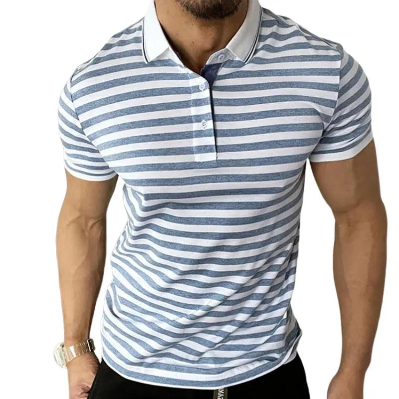 Men's Casual Retro Striped Print Polo Shirt 22453778TO sold by Manly