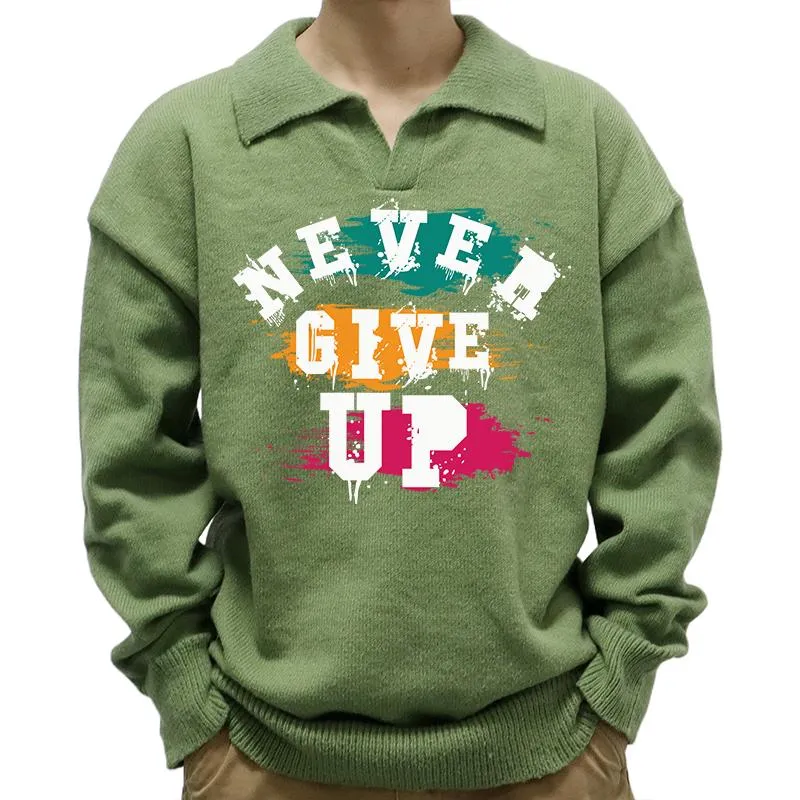 Men's Casual Letters Print Polo Collar Long Sleeve Pullover Sweater 89800757M sold by Manly product image thumbnail 3