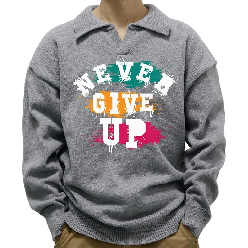 Men's Casual Letters Print Polo Collar Long Sleeve Pullover Sweater 89800757M sold by Manly product image thumbnail 2