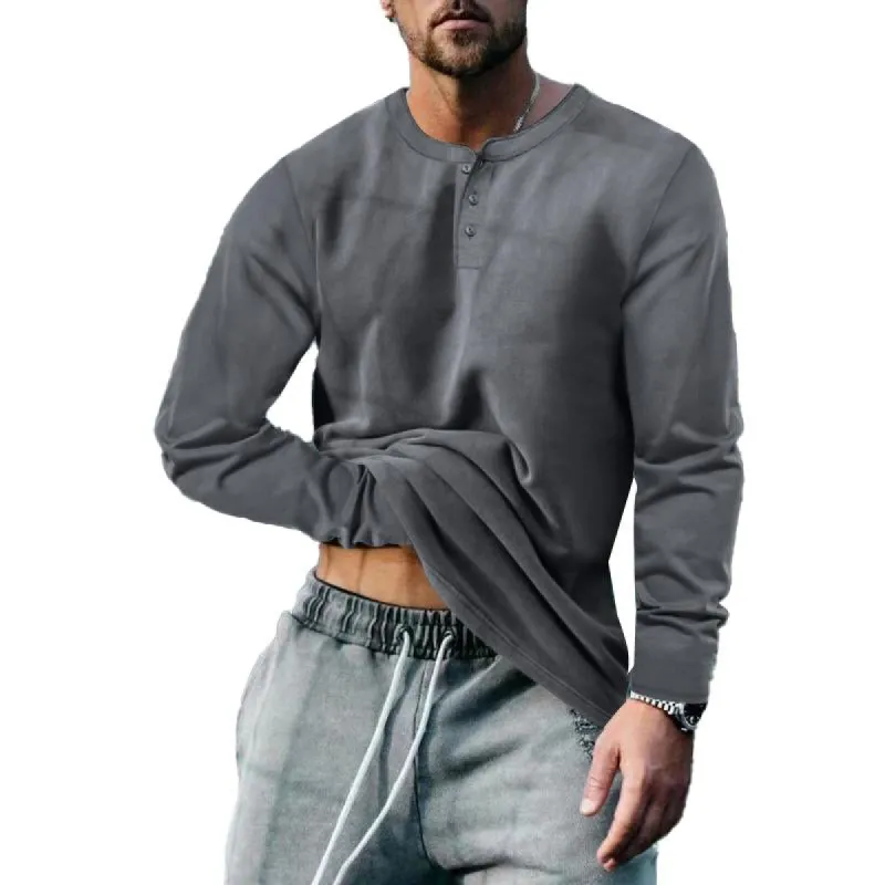 Men's Vintage Solid Henley Collar Long Sleeve T-Shirt 24069479Y sold by Manly