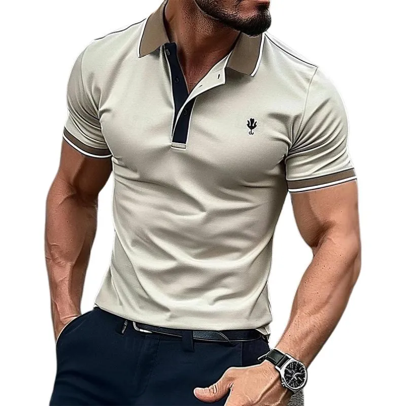 Men's Casual Colorblock Zipper Short-sleeved POLO Shirt 30739641X sold by Manly