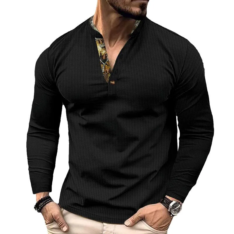 Men's Casual Waffle Color Block Stand Collar Long Sleeve Polo Shirt 37805828Y sold by Manly product image thumbnail 5