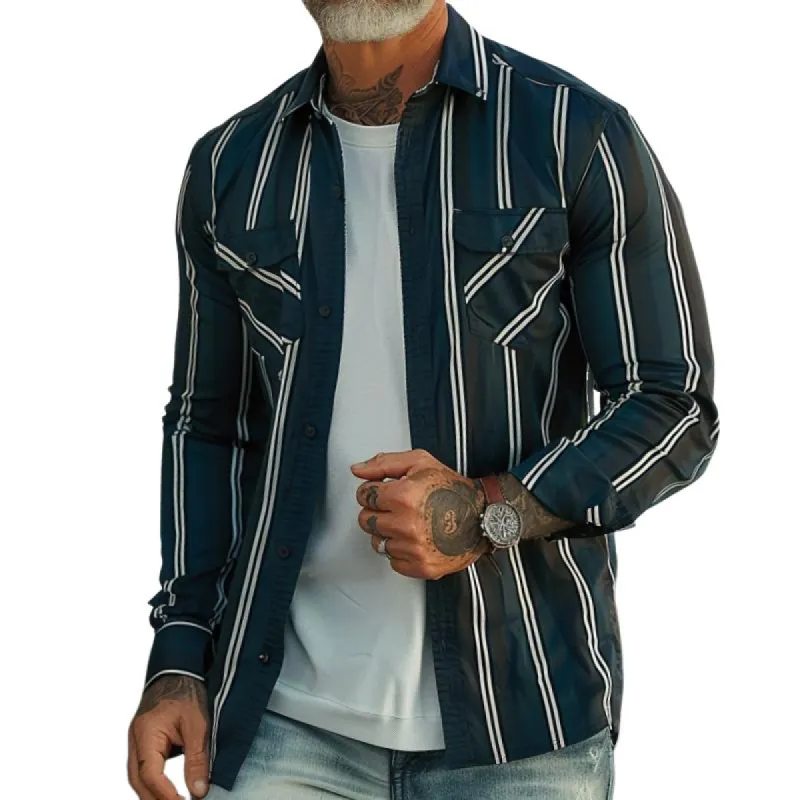 Men's Retro Casual Striped Pocket Thin Jacket 88258059TO sold by Manly