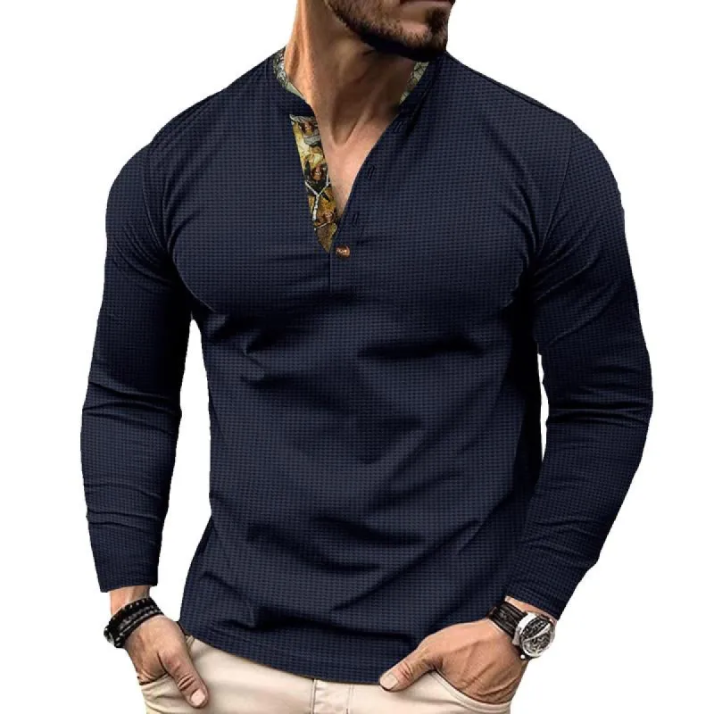 Men's Casual Waffle Color Block Stand Collar Long Sleeve Polo Shirt 37805828Y sold by Manly