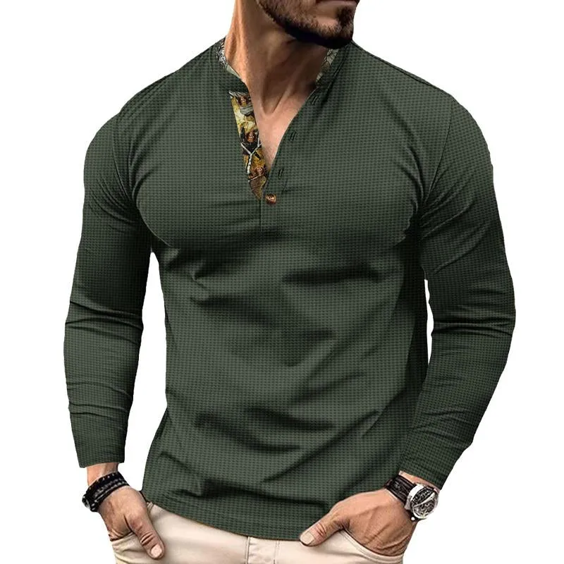 Men's Casual Waffle Color Block Stand Collar Long Sleeve Polo Shirt 37805828Y sold by Manly product image thumbnail 2