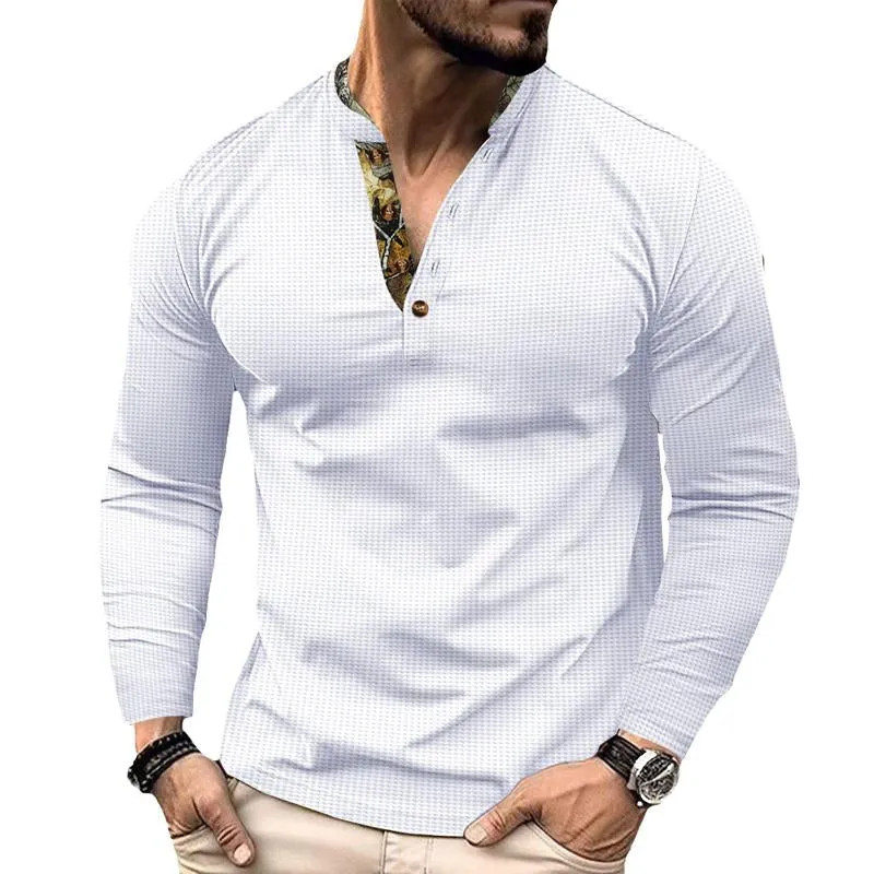 Men's Casual Waffle Color Block Stand Collar Long Sleeve Polo Shirt 37805828Y sold by Manly product image thumbnail 4