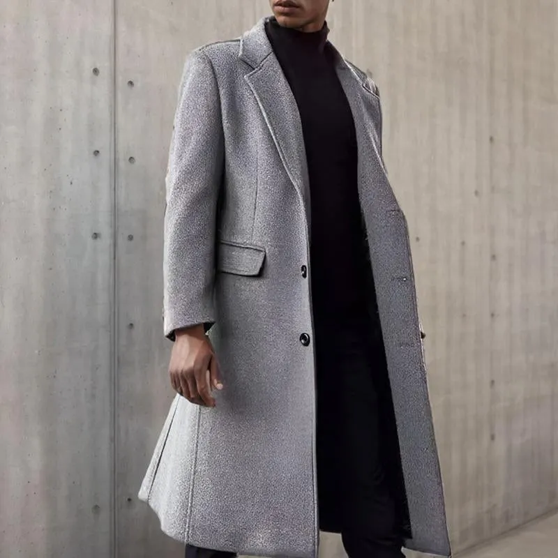 Men's Casual Lapel Solid Color Long Coat 55331012X sold by Manly product image thumbnail 3