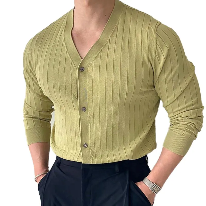 Men Casual Pit Article Fabricsv-Neck Long-Sleeved Knitted Cardigan 11244937Y sold by Manly