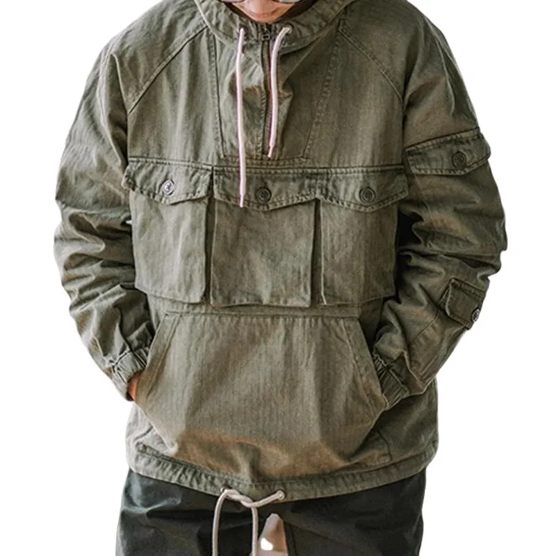 Men's Solid Color Multi-Pocket Cargo Outdoor Hoodie 64413872X sold by Manly