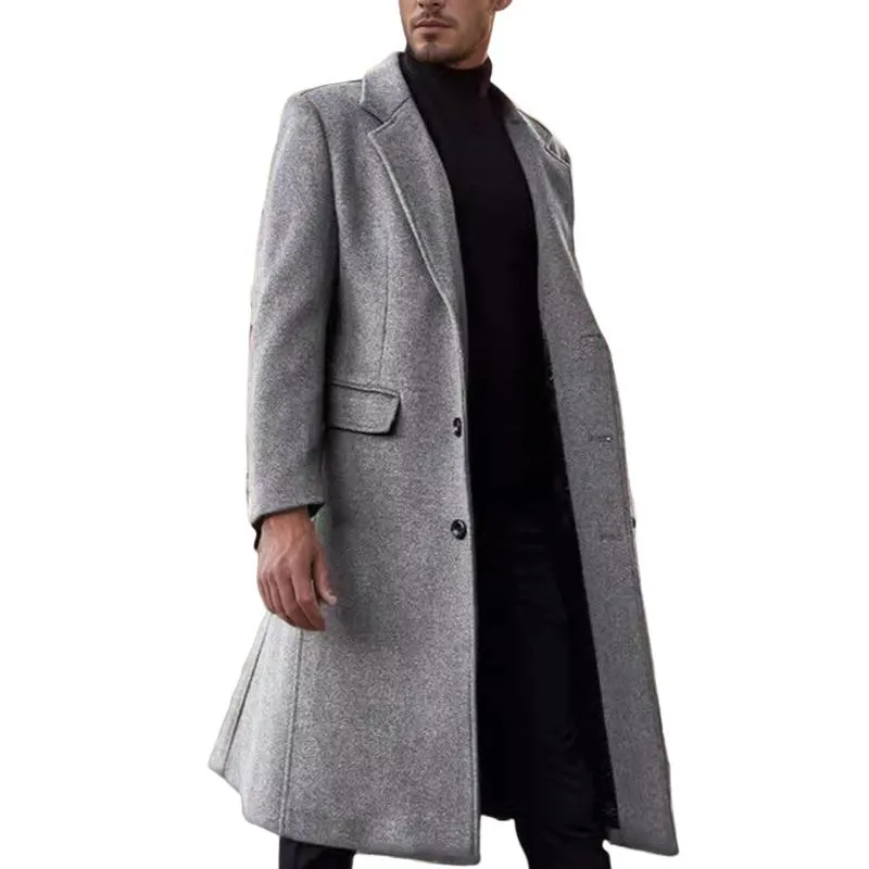 Men's Casual Lapel Solid Color Long Coat 55331012X sold by Manly