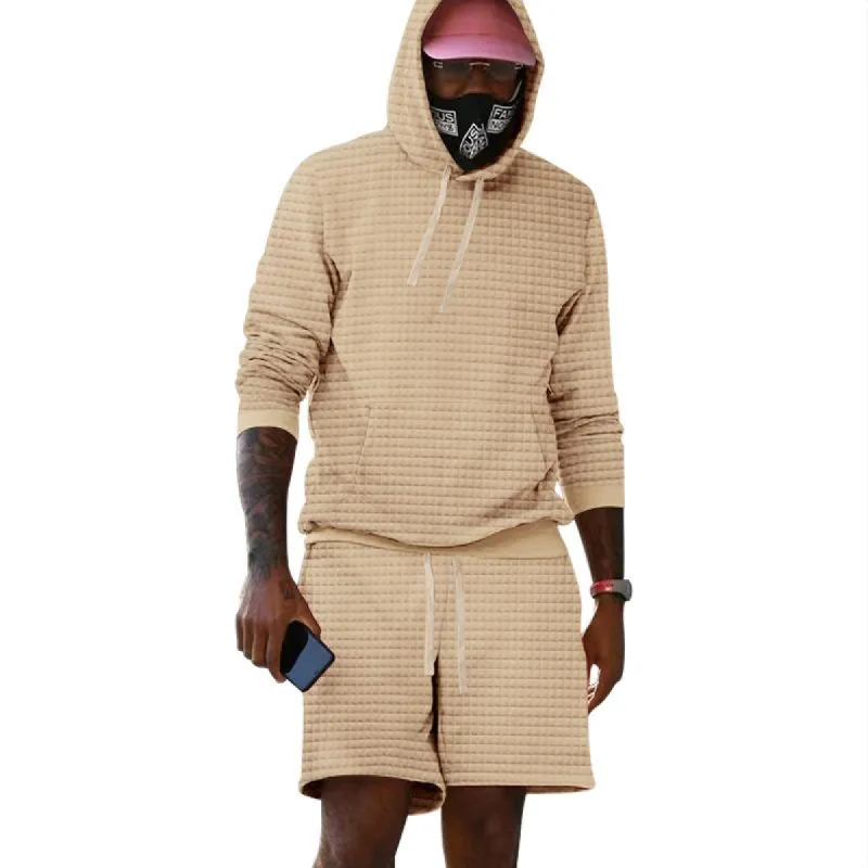 Men's Casual Loose Solid Color Sports Hoodie Shorts Set 84028452M sold by Manly