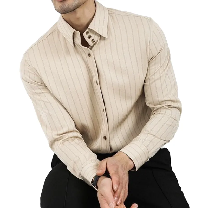 Men's Retro Striped Lapel Long Sleeve Dress Business Shirt 90345261Z sold by Manly