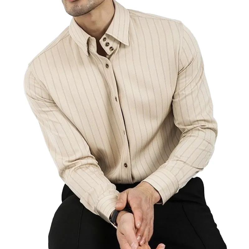 Men's Retro Striped Lapel Long Sleeve Dress Business Shirt 90345261Z sold by Manly