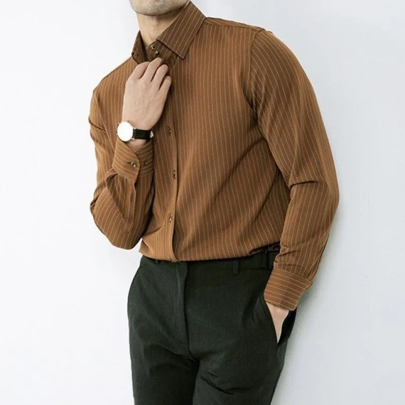 Men's Retro Striped Lapel Long Sleeve Dress Business Shirt 90345261Z sold by Manly product image thumbnail 4