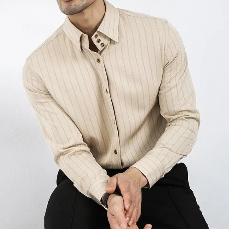 Men's Retro Striped Lapel Long Sleeve Dress Business Shirt 90345261Z sold by Manly product image thumbnail 2