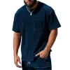 Men's Solid Color Striped Round Neck Short Sleeve T-Shirt 40716151Y sold by Manly