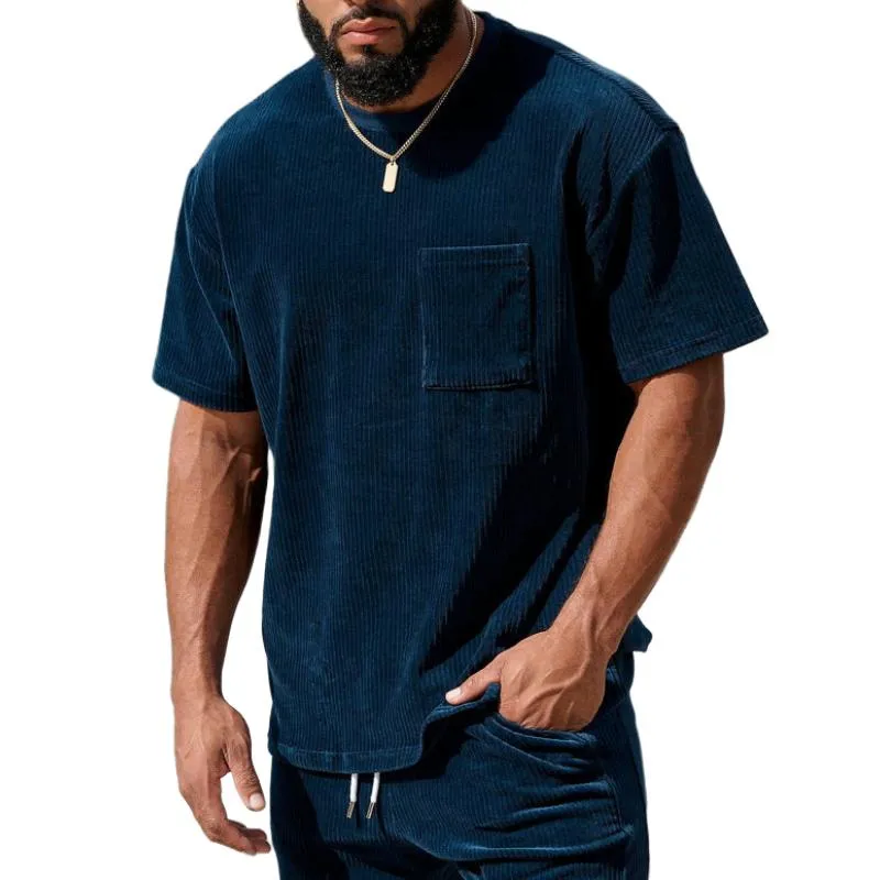 Men's Solid Color Striped Round Neck Short Sleeve T-Shirt 40716151Y sold by Manly