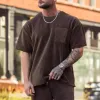 Men's Solid Color Striped Round Neck Short Sleeve T-Shirt 40716151Y sold by Manly