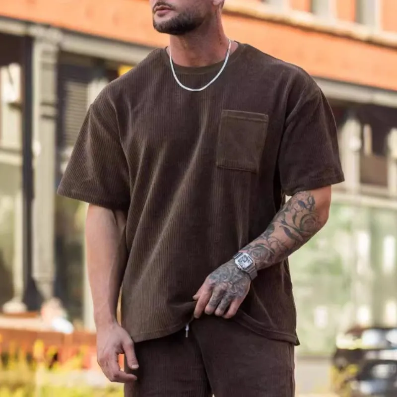 Men's Solid Color Striped Round Neck Short Sleeve T-Shirt 40716151Y sold by Manly product image thumbnail 5