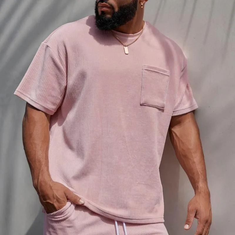 Men's Solid Color Striped Round Neck Short Sleeve T-Shirt 40716151Y sold by Manly product image thumbnail 4