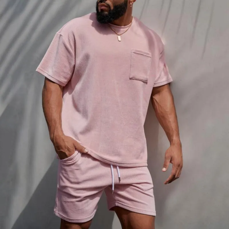 Men's Solid Color Striped Round Neck Short Sleeve T-Shirt 40716151Y sold by Manly product image thumbnail 3