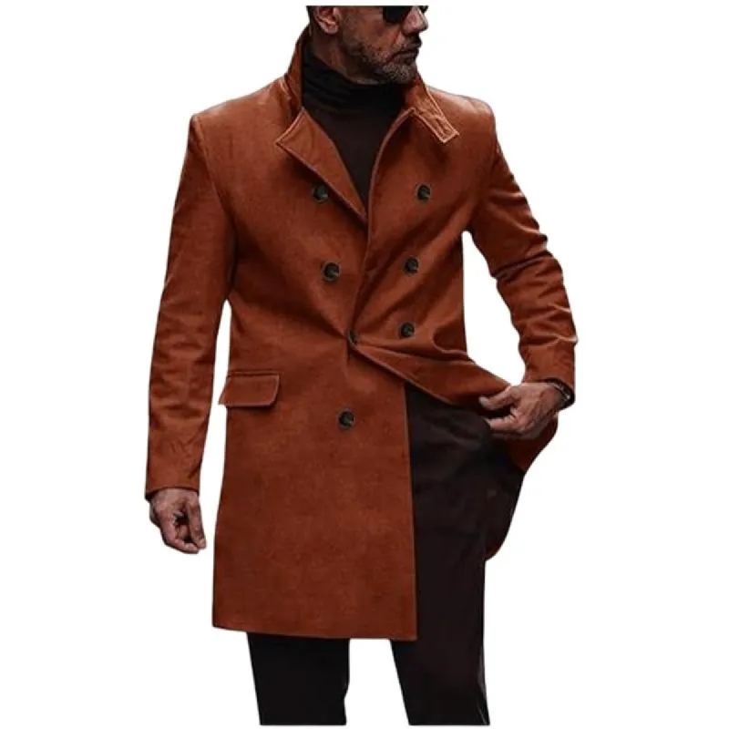 Men's Solid Color Double-breasted Stand Collar Coat 71070540X sold by Manly