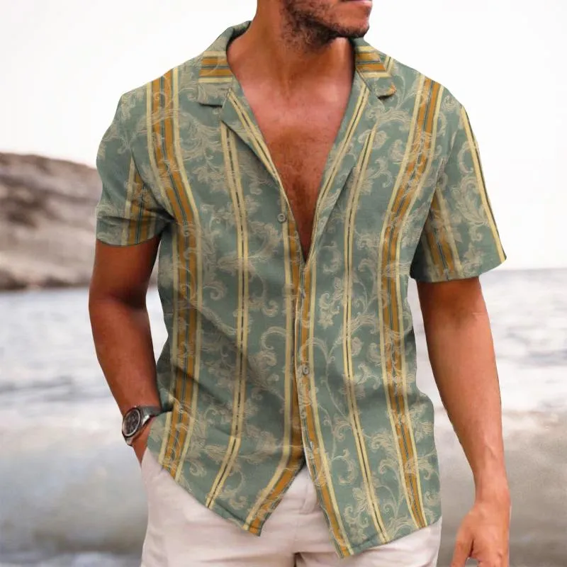 Men's Casual Retro Striped Cuban Collar Short Sleeve Shirt 24298644TO sold by Manly product image thumbnail 2