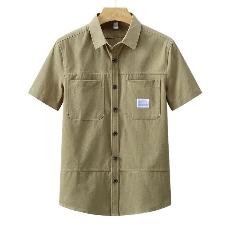 Men's Vintage Cotton Patch Pocket Loose Lapel Short Sleeve Work Shirt 25174824M sold by Manly