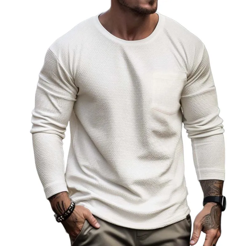 Men's Retro Casual Waffle Solid Color Long Sleeve T-Shirt 85099188TO sold by Manly