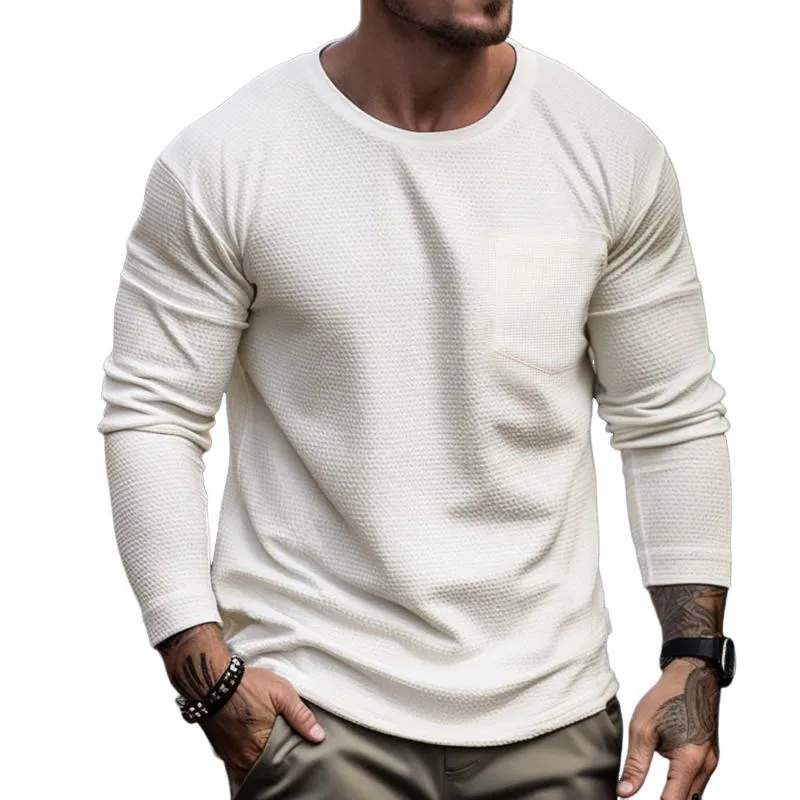 Men's Retro Casual Waffle Solid Color Long Sleeve T-Shirt 85099188TO sold by Manly