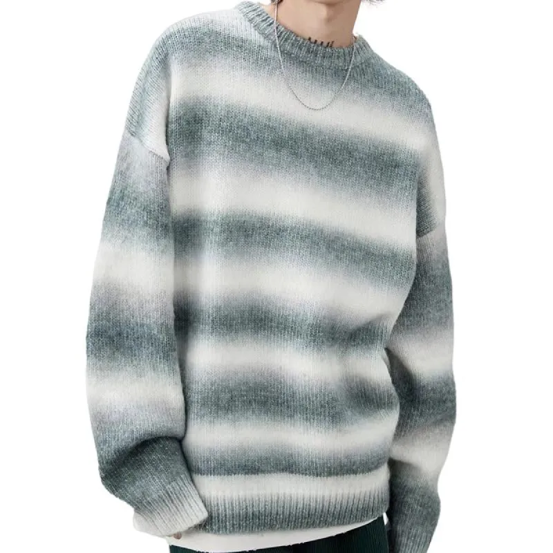 Men's Casual Gradient Striped Crew Neck Knitted Pullover Sweater 93359000M sold by Manly