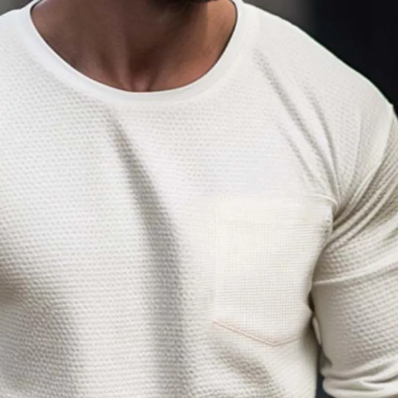 Men's Retro Casual Waffle Solid Color Long Sleeve T-Shirt 85099188TO sold by Manly product image thumbnail 3